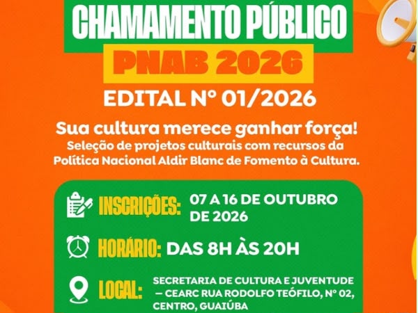 PNAB 2026: Guaiúba abre seleção para projetos culturais